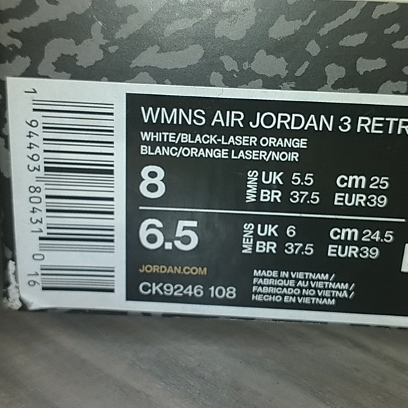 Air Jordans 3 retro  laser orange size us 8w - Picture 4 of 4